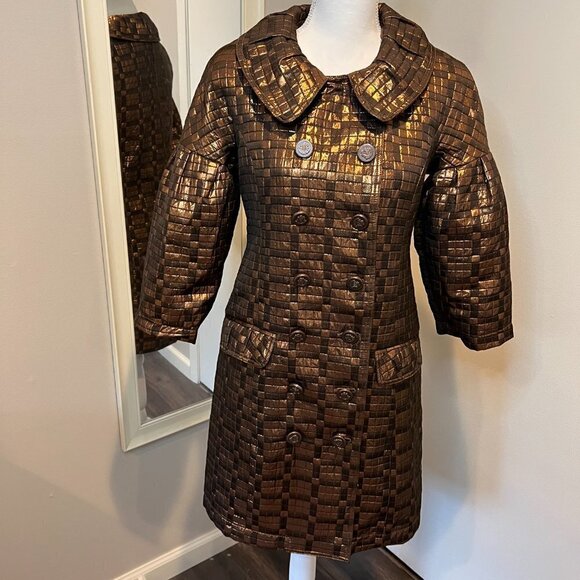 Vertigo Paris Bronze Amelia Metallic cropped sleeve trench jacket, Size Small - Picture 2 of 16